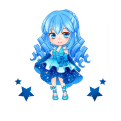 blue hair beautiful Chibi Zodiac anime girl