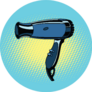 Blue Hairdryer On Blue Pop Art Retro Illustration Sticker