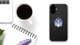 Blue Haired Illustration Of Libra Astrological Sticker on a Phone (New) example