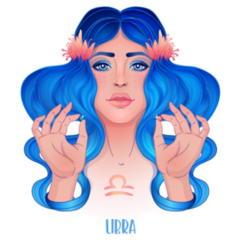 Blue Haired Illustration Of Libra Astrological Sticker