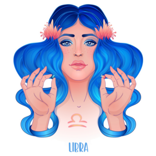 Blue Haired Illustration Of Libra Astrological Sticker