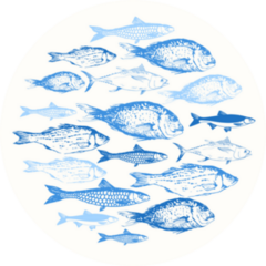 Blue Hand Drawn Schooling Fish Circle Sticker