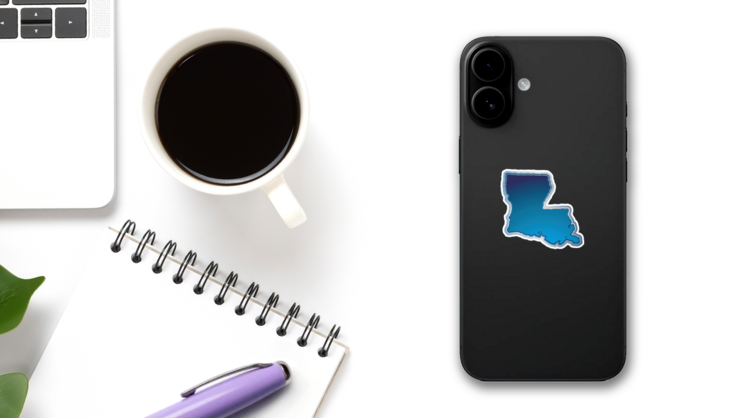 Blue Illustration Of Louisiana Map Sticker on a Phone (New) example