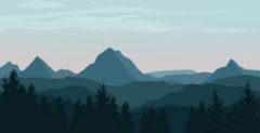 Blue Landscape With Mountains, Hills And Forest Sticker
