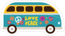 Blue Love and Peace Hippie Van Sticker