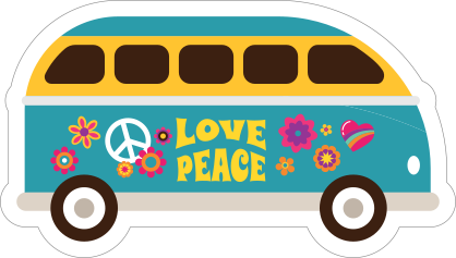 Blue Love and Peace Hippie Van Sticker
