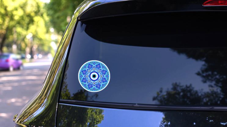 Blue Mandala Evil Eye, Greek Amulet Against Evil Sticker on a Rear Car Window (New) example