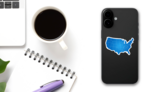 Blue Map Of USA Sticker on a Phone (New) example