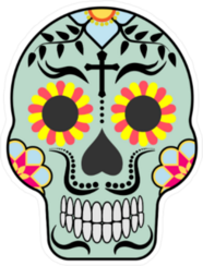 Blue Mexican Sugar Skull with Mustache Sticker