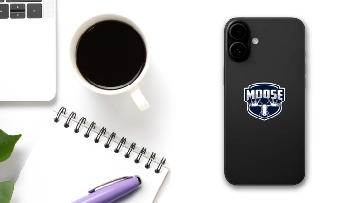Blue Moose Emblem Sticker on a Phone (New) example