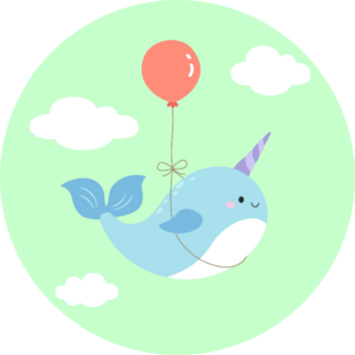 Blue Narwhal Red Balloon Sticker