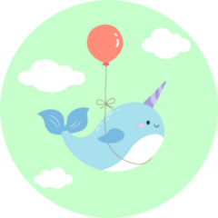Blue Narwhal Red Balloon Sticker
