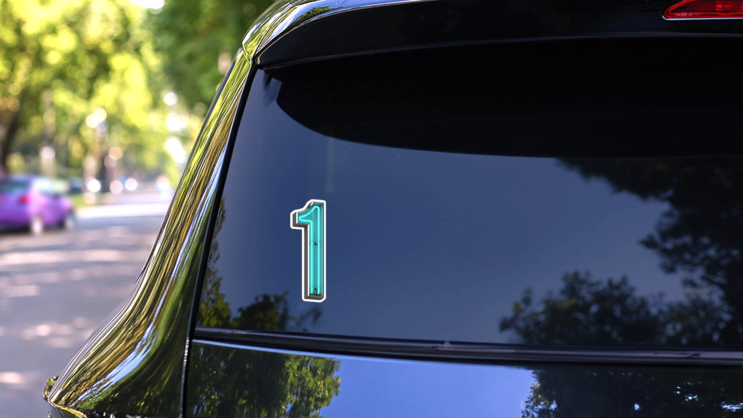 Blue Neon Number 1 Sticker on a Rear Car Window (New) example