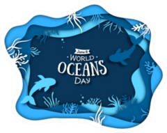 Blue Paper Cut World Oceans Day Sticker