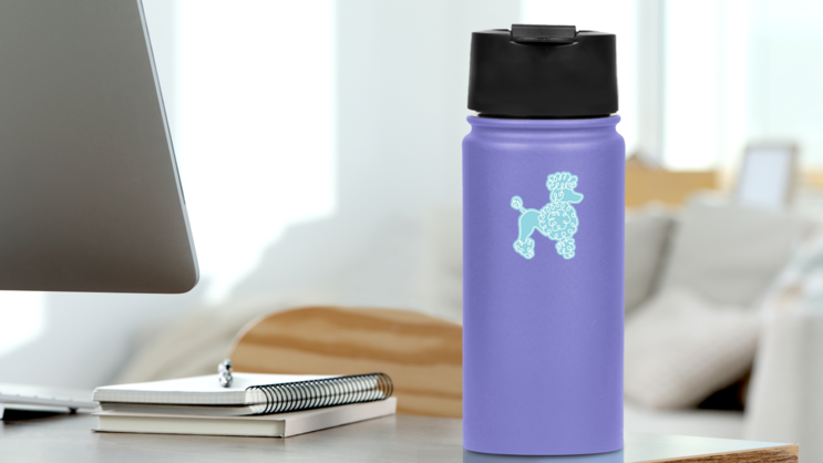 Blue Poodle Sticker on a Water Bottle (New) example