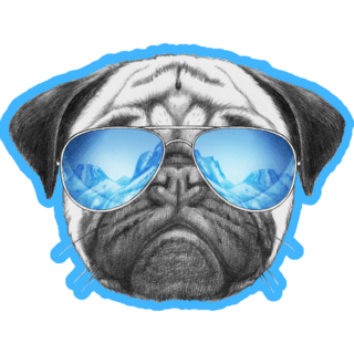 Blue Pug Mirror Glasses Sticker