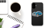 Blue Retro Car Sticker on a Phone (New) example