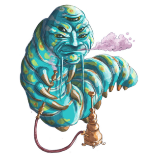 Blue Smoking Caterpillar Detailed Sticker