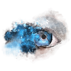 Blue Space And Eyes - Watercolor Illustration Sticker