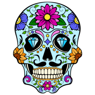 Blue Sugar Skull With Diamonds and Flowers Sticker
