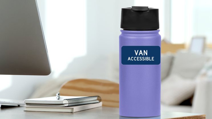 Blue Van Accessible Sticker on a Water Bottle (New) example