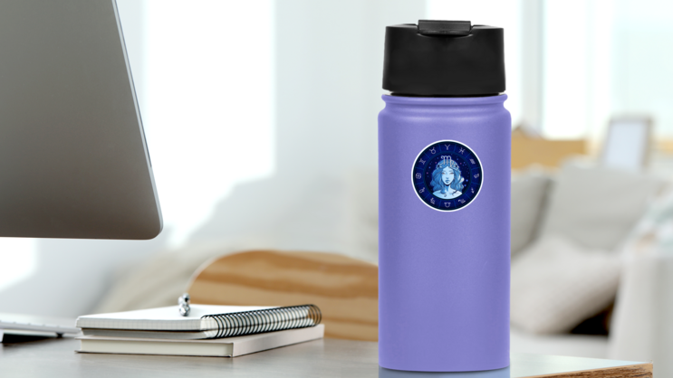 Blue Virgo Zodiac Sign Artwork Sticker on a Water Bottle (New) example