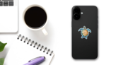 Blue Watercolor Sea Turtle Sticker on a Phone (New) example