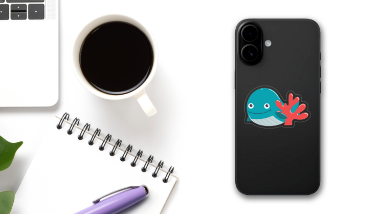 Blue Whale and Coral Reef Sticker on a Phone (New) example