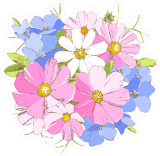 Blue White and Pink Daisy Flowers Sticker