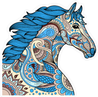 Blue Zentangle Horse Head Sticker