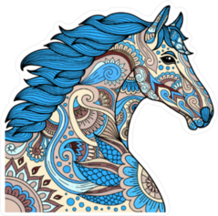 Blue Zentangle Horse Head Sticker