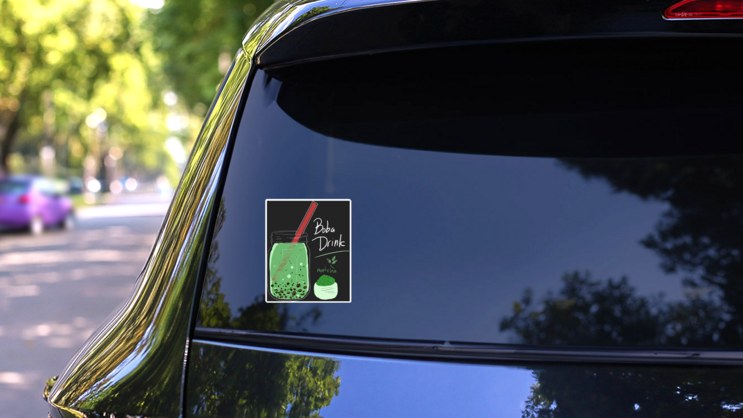 Boba Drink Matcha Flavor Sticker on a Rear Car Window (New) example