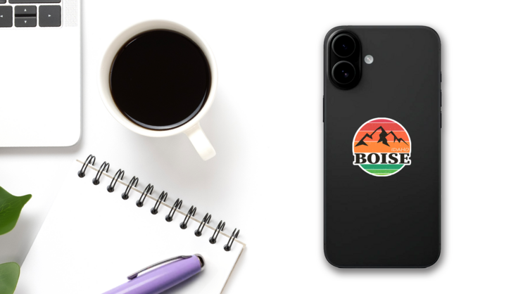 Boise City, Idaho Illustration Sticker on a Phone (New) example