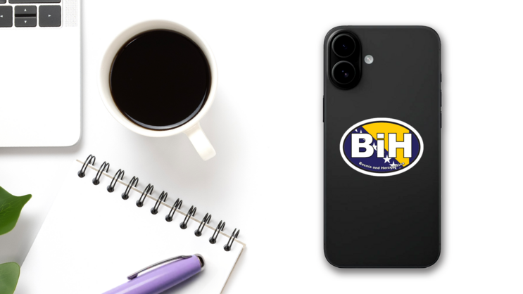 Bosnia Bih Flag Oval Sticker on a Phone (New) example