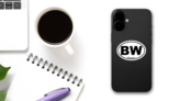 Botswana Bw Oval Sticker on a Phone (New) example