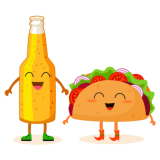 Bottle Of Beer And Taco Characters Sticker