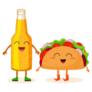 Bottle Of Beer And Taco Characters Sticker