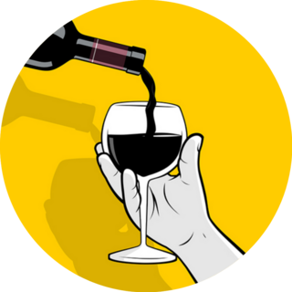 Bottle Pouring Red Wine On Yellow Sticker