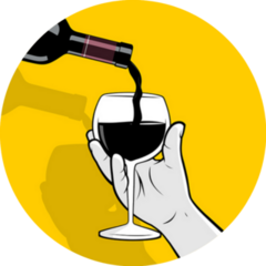 Bottle Pouring Red Wine On Yellow Sticker