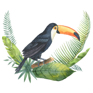 Bouquet Of Tropical Leaves And Toucan Sticker