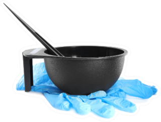 Bowl With Hair Dye Brush And Rubber Gloves Sticker