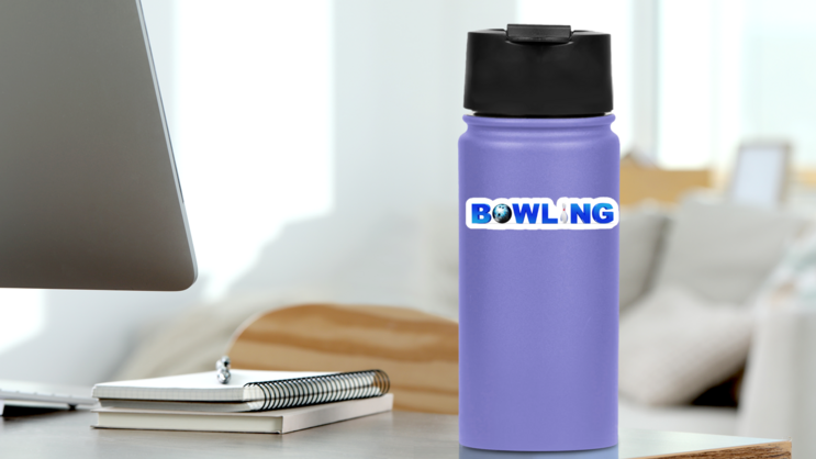 Bowling Game Concept Sticker on a Water Bottle (New) example