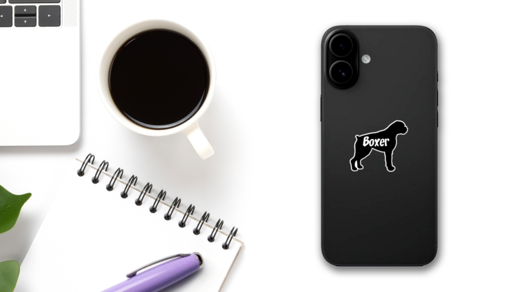 Boxer Silhouette Sticker on a Phone (New) example