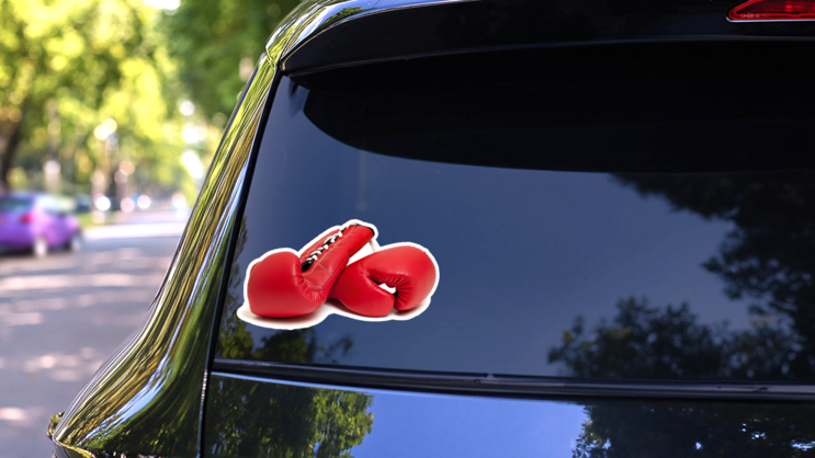 Boxing Gloves Against A White Background Sticker on a Rear Car Window (New) example