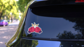 Boxing Gloves Punch Cartoon Art Sticker on a Rear Car Window (New) example