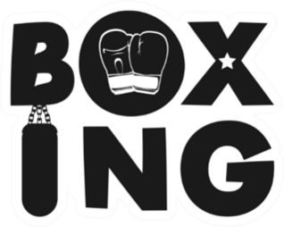Boxing Text Illustration With Gloves, Star And Fighting Bag Sticker