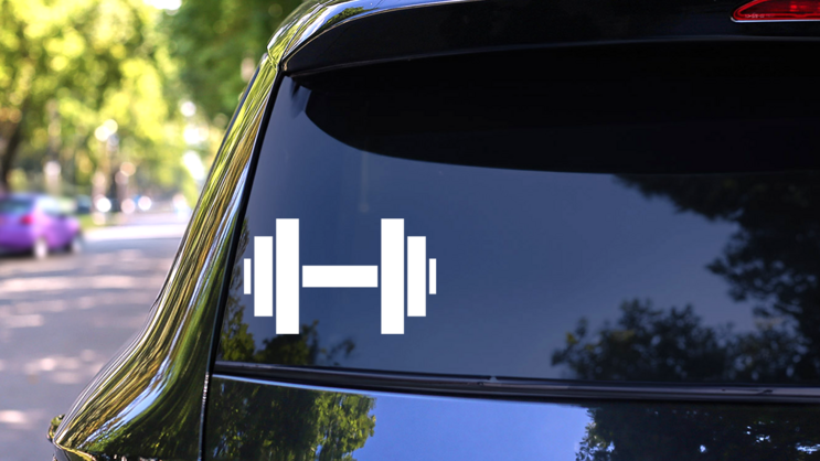 Boxy Dumbbell Sticker on a Rear Car Window (New) example