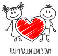 Boy And Girl With Big Heart Cartoon Happy Valentines Day Sticker