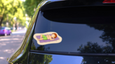 Boy Sleeping On Beach Towel Sticker on a Rear Car Window (New) example