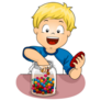 Boy Sticking His Hand In A Jar Of Candies Sticker